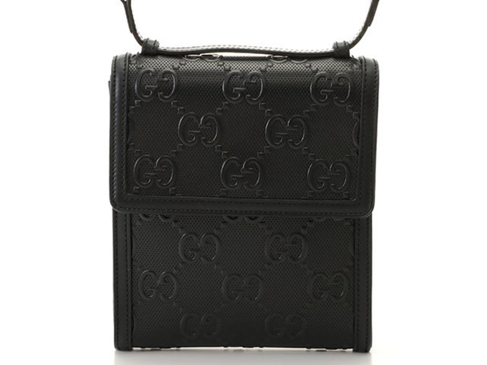 Gucci GG Embossed Messenger Bag Black Leather